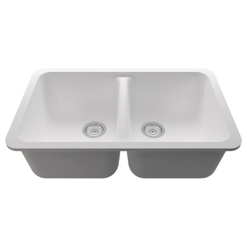 Acrylic Undermount Double Equal Bowl Kitchen Sink, 30-7/8" x 18-7/8" x 9-13/16", Arctic White