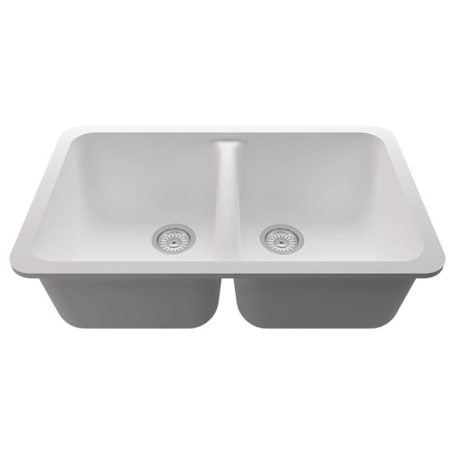 Acrylic Undermount Double Equal Bowl Kitchen Sink, 30-7/8" x 18-7/8" x 9-13/16", Arctic White
