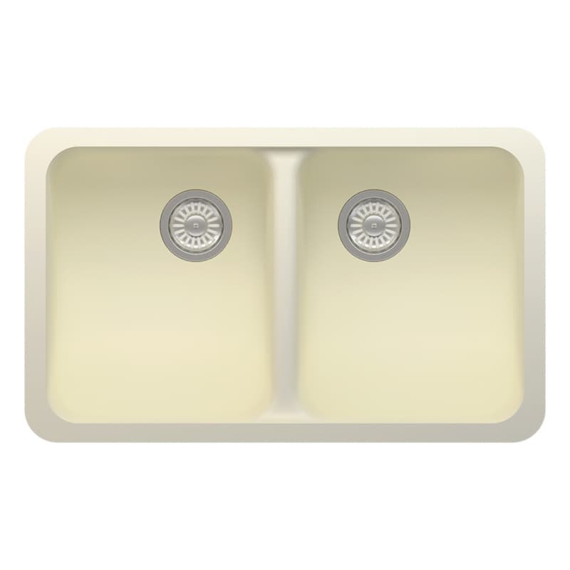 Acrylic Undermount Double Equal Bowl Kitchen Sink, 30-7/8" x 18-7/8" x 9-13/16", Natural White