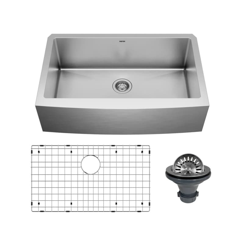 Elite Stainless Steel Farmhouse/Apron Front 16G Single Bowl Kitchen Sink Kit, 33" x 22-1/4" x 10"