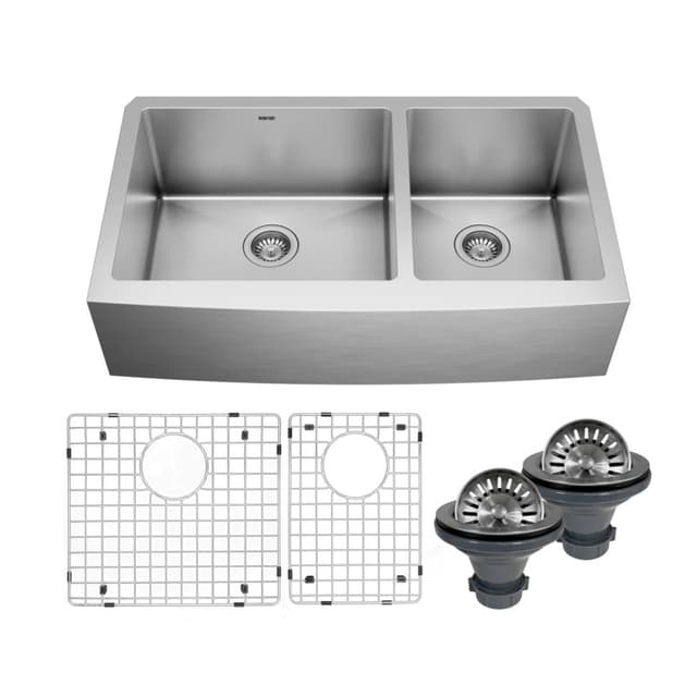 EL-87 Stainless Steel Farmhouse/Apron Front 16G Double Bowl Kitchen Kit, 36" x 22-1/4" x 10