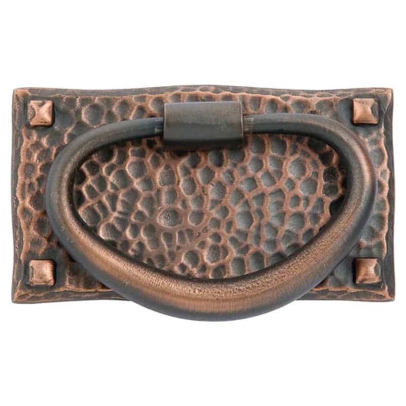3" x 1-3/4" Hammered Oval Ring Cabinet Pull, Unlacquered Brass