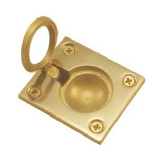 1-1/4" x 1-3/4" Square Flush Ring Pull, Polished Brass