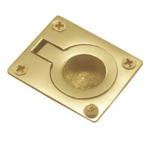 1-1/2" x 1-3/4" Square Flush Ring Pull, Polished Brass