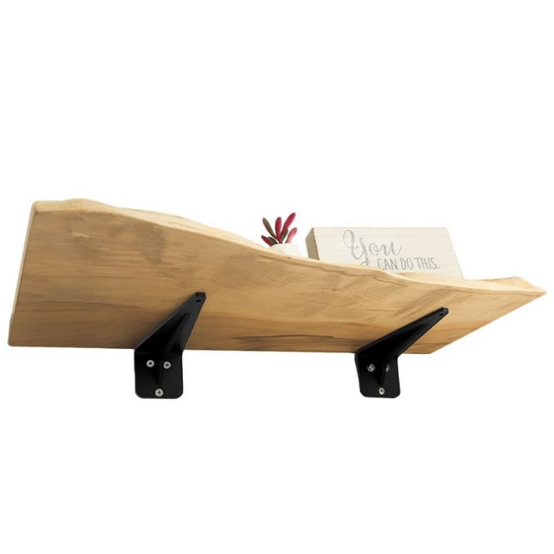 2-1/4" x 12" x 24" Live Edge Wall Shelf with Modern Bracket, Maple