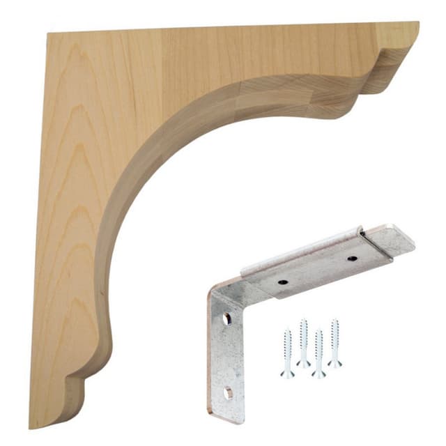 3" x 10" Scalloped Overhang Bar Bracket Corbel, Maple