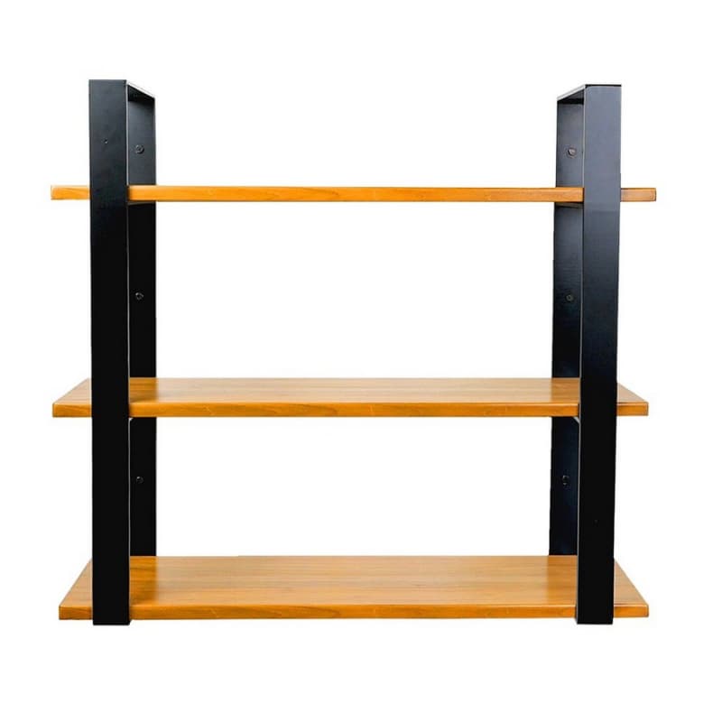 32" 3-Tier Black Hanging Shelf System, Teak Finish