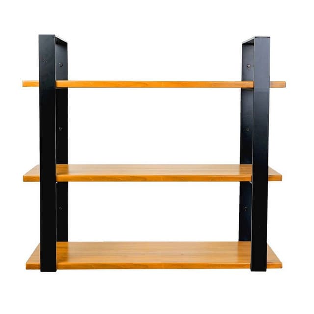 32" 3-Tier Black Hanging Shelf System, Teak Finish