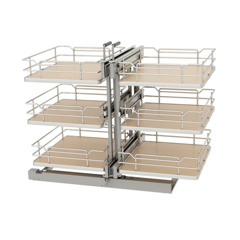 3-Tier Universal Blind Corner Optimizer with Soft-Closing for 15" Cabinet Opening, Light Brown