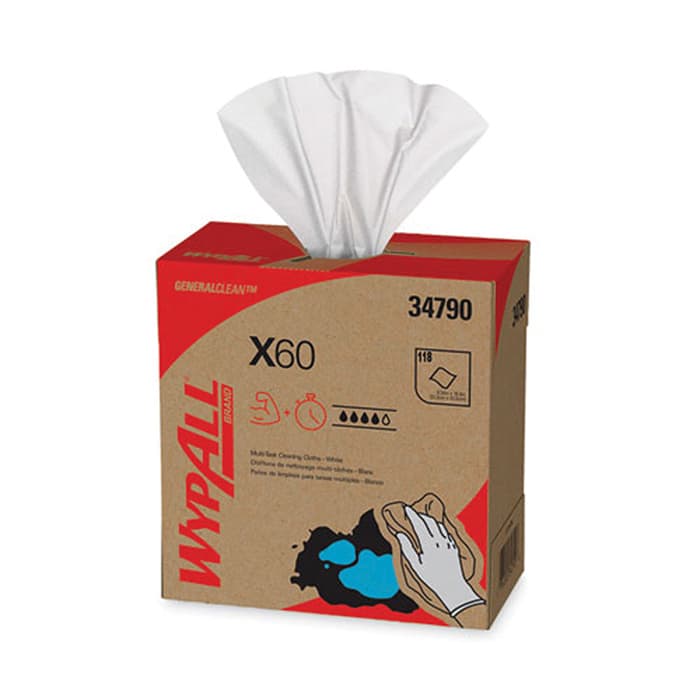 WypAll General Clean X60 Cloth, White, 8-11/32" x 16-51/64" (10 Box/Case)