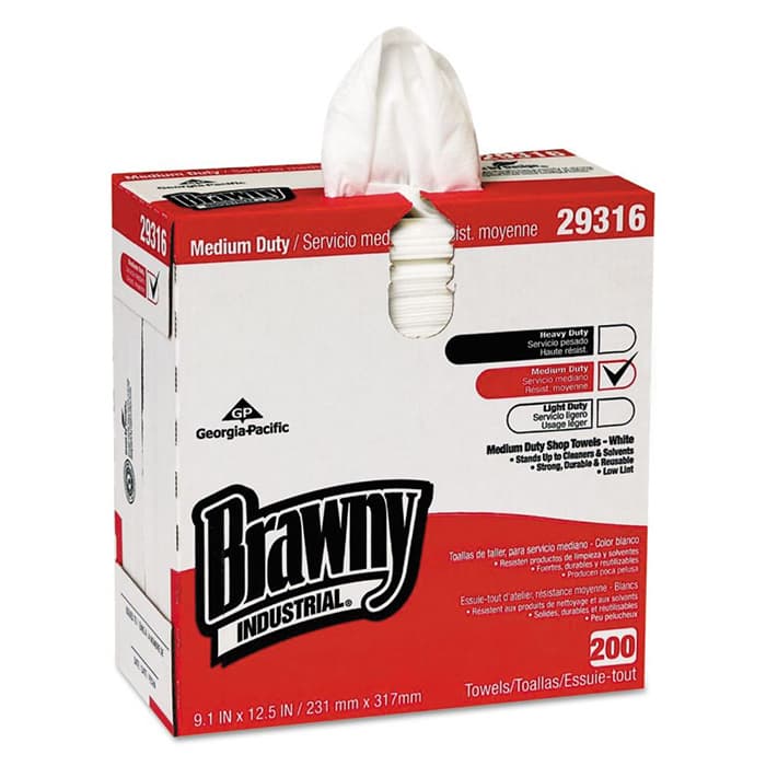 Brawny Lightweight Disposable Shop Towel, 9-3/32" x 12-1/2" (200/Box)