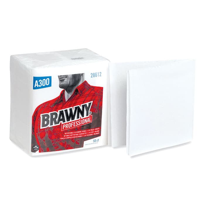 Brawny Professional Disposable Cleaning 1/4 Fold Towel, White, 12" x 13" (12 Pack/Box)