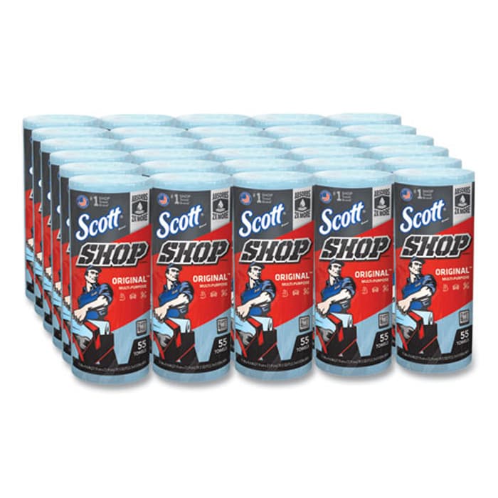Scott 1-Ply Shop Towel Roll, Blue (30/Box)