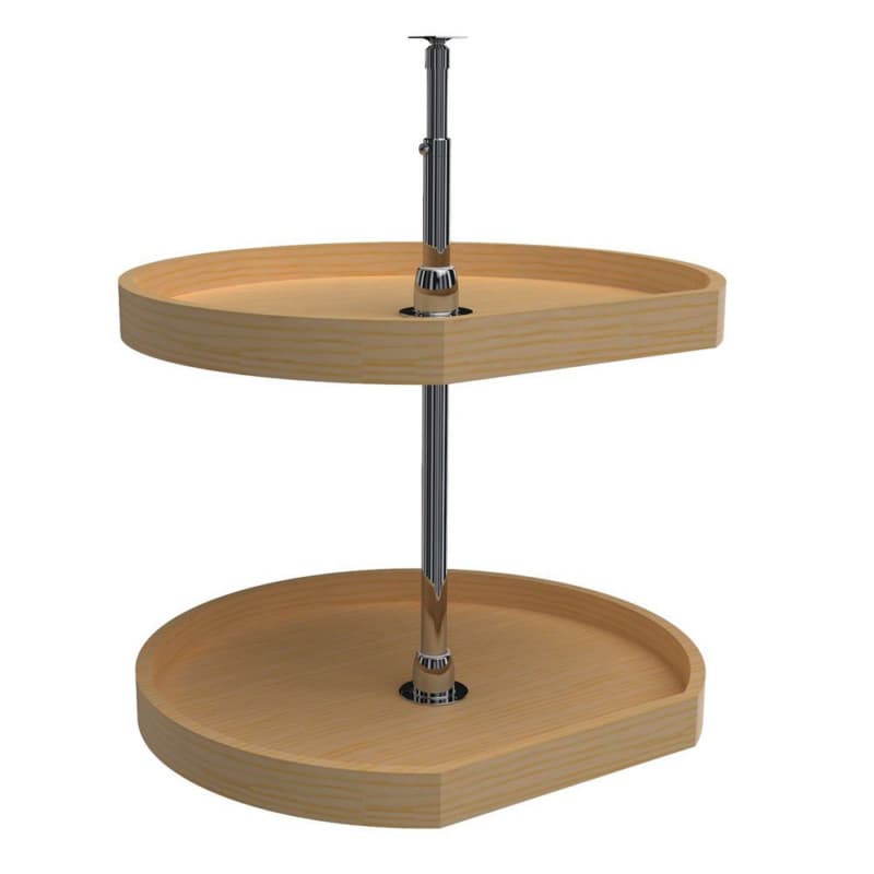 4WLS 20" D-Shape 2 Tray Wood Lazy Susan