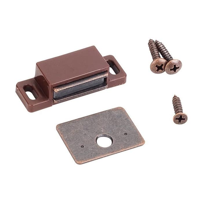 Single Magnetic Catch with Strike Plate/Screw, Brown/Antique Copper