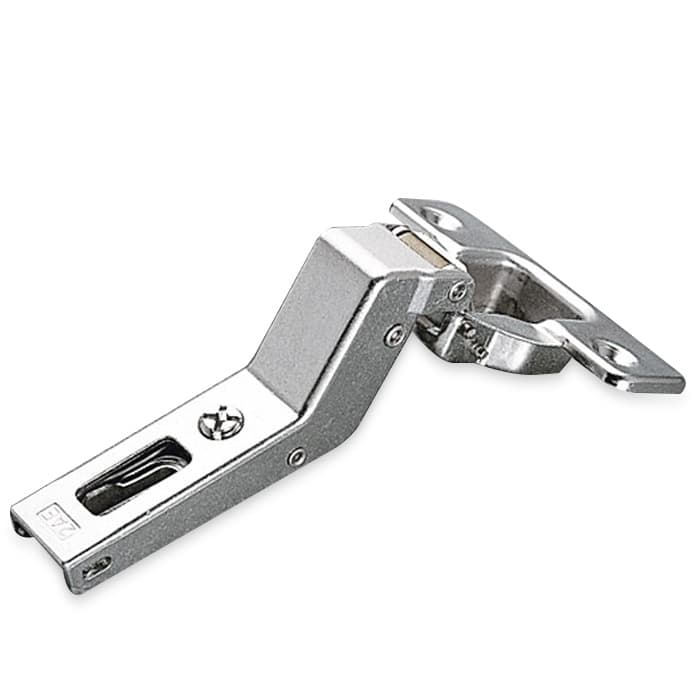 Series 200 +45° Angled Corner 94° Opening Hinge, Self-Closing, Overlay, Nickel-Plated, Logica