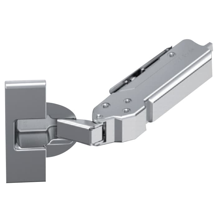 Tiomos -15˚ Angled Corner 120˚ Opening Hinge, 45mm Boring Pattern, Soft-Closing, Overlay, Nickel-Plated, Impresso