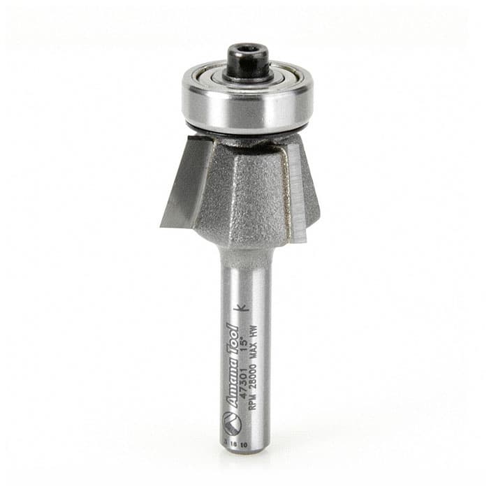 51/64" x 15° Bevel Laminate Trim Bit with Ball Bearing, 3-Flute, 1/4" Shank