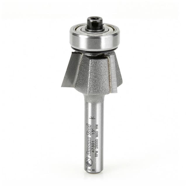 51/64" x 15° Bevel Laminate Trim Bit with Ball Bearing, 3-Flute, 1/4" Shank