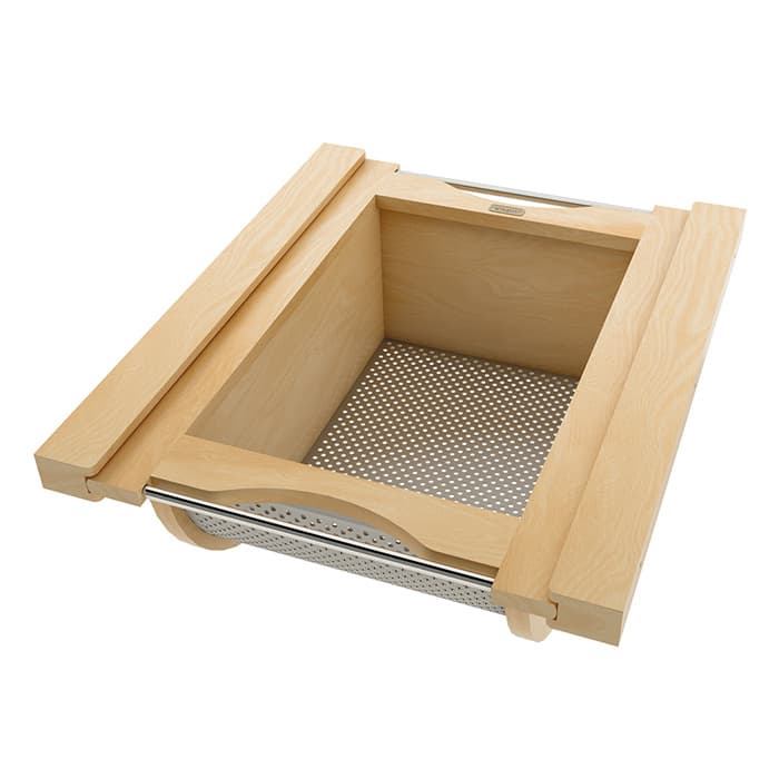 Produce Basket Pullout for 18" Base Cabinets, Blumotion Soft-Closing, Maple with Stainless Steel Accents