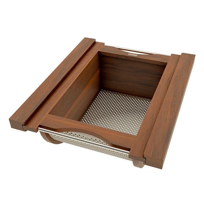 Produce Basket Pullout for 18" Base Cabinets, Blumotion Soft-Closing, Walnut with Stainless Steel Accents