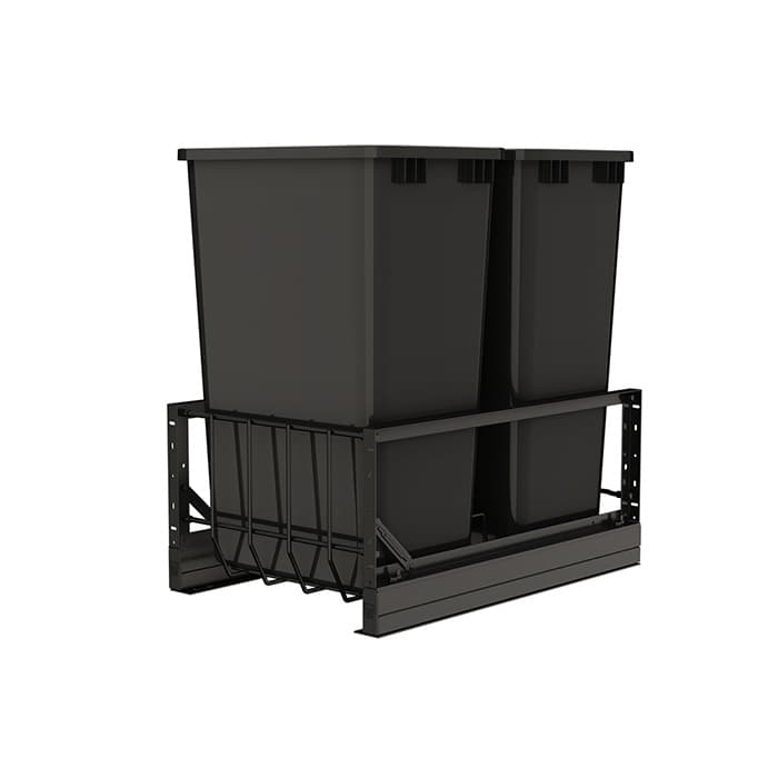5349 Double 50 QT Aluminum Pullout Waste Container, Full-Extension Soft-Closing for 15" Cabinet Opening, Black