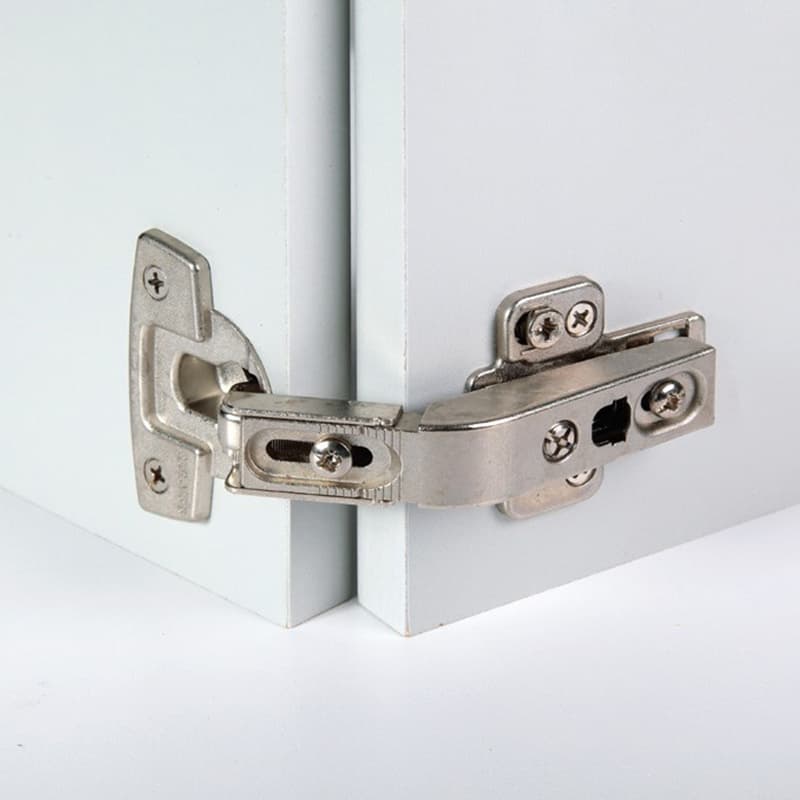 Nexis Pie-Cut Corner 170° Opening Hinge, 42mm Bore Pattern, Self-Closing, Nickel-Plated, Screw-On
