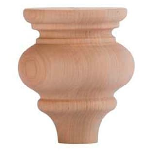 3-5/8" Wide x 4" High Marseille Bun Foot, Hardwood