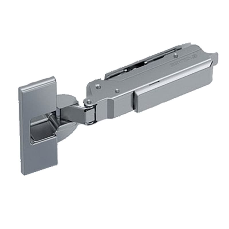 Tiomos 95° Opening Thick Door Hinge, 45mm Bore Pattern, Soft Closing, Full Overlay, Nickel-Plated, Dowelled
