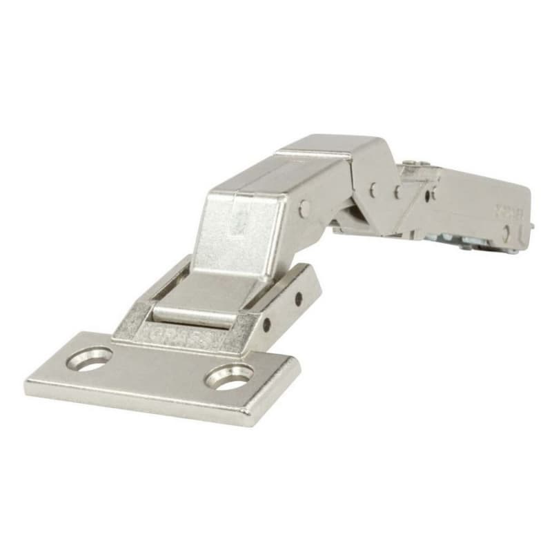 Tiomos M0 125° Opening Thick Door Hinge, 45mm Bore Pattern, Soft-Closing, Variable Overlay, Nickel-Plated, Screw-On