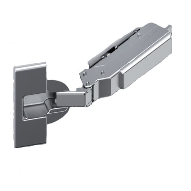 Tiomos M9 110° Opening Thick Door Hinge, 45mm Bore Pattern, Soft-Closing, Variable Overlay, Nickel-Plated, Screw-On