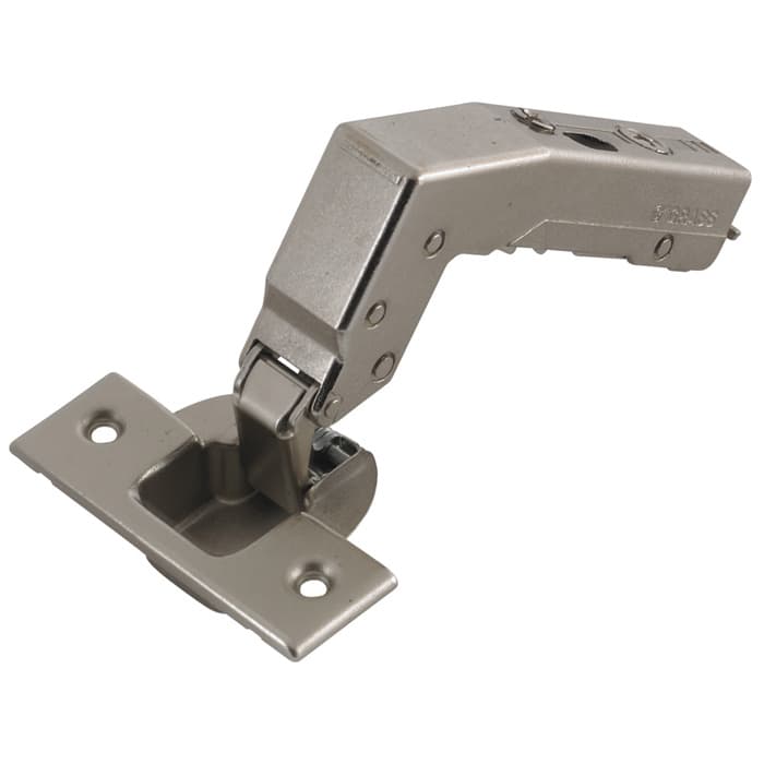 Tiomos Blind Corner 110° Opening Hinge, 45mm Bore Pattern, Self-Closing, Inset, Nickel-Plated, Dowelled