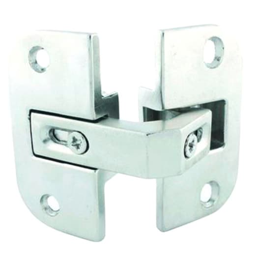 975 Series Pie-Cut Corner 65° Opening Hinge, 42mm Bore Pattern, Self-Closing, Bright Nickel, Screw-On