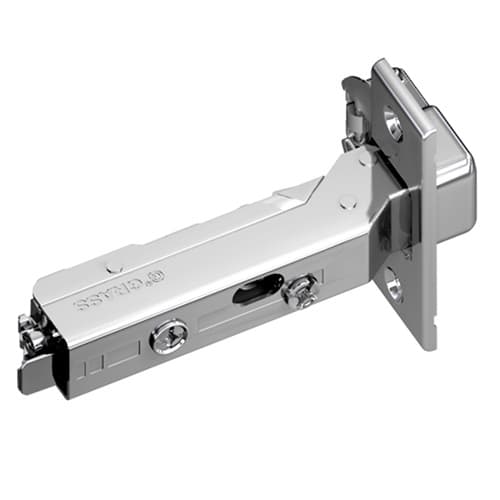 Tiomos 95° Opening Thick Door Hinge, 45mm Bore Pattern, Self-Closing, Full Overlay, Nickel-Plated, Screw-On
