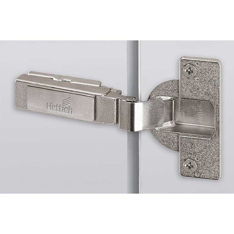 Intermat Spezial 95° Opening Thick Door Hinge, 52mm Boring Pattern, Self-Closing, Overlay, Nickel-Plated, Screw-On