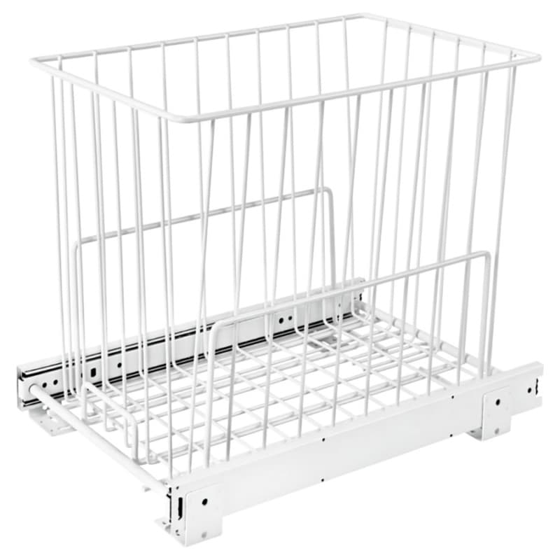 14-3/4" x 11-7/8" Wide Roll-Out Wire Hamper Basket with Full-Extension Slide, White Finish