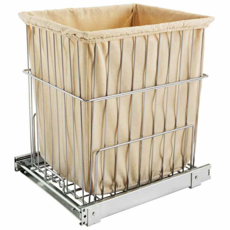 14-3/4" Wide Roll-Out Wire Hamper Basket, Chrome Finish