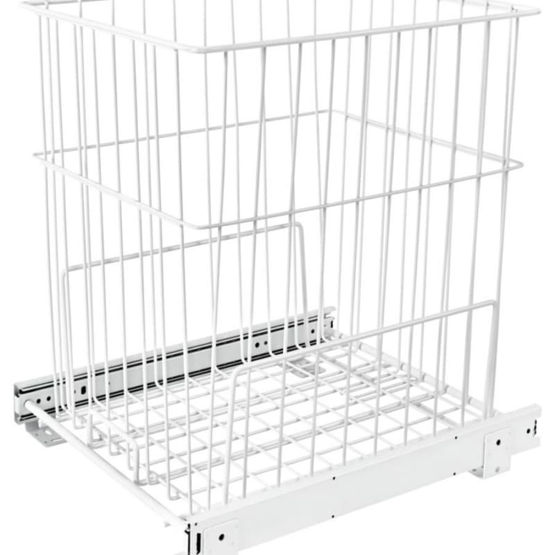 14-3/4" Wide Roll-Out Wire Hamper Basket, White Finish
