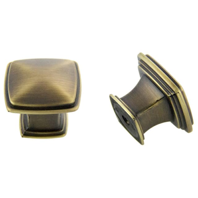 32mm Charlotte Square Knob, Antique Satin Brass