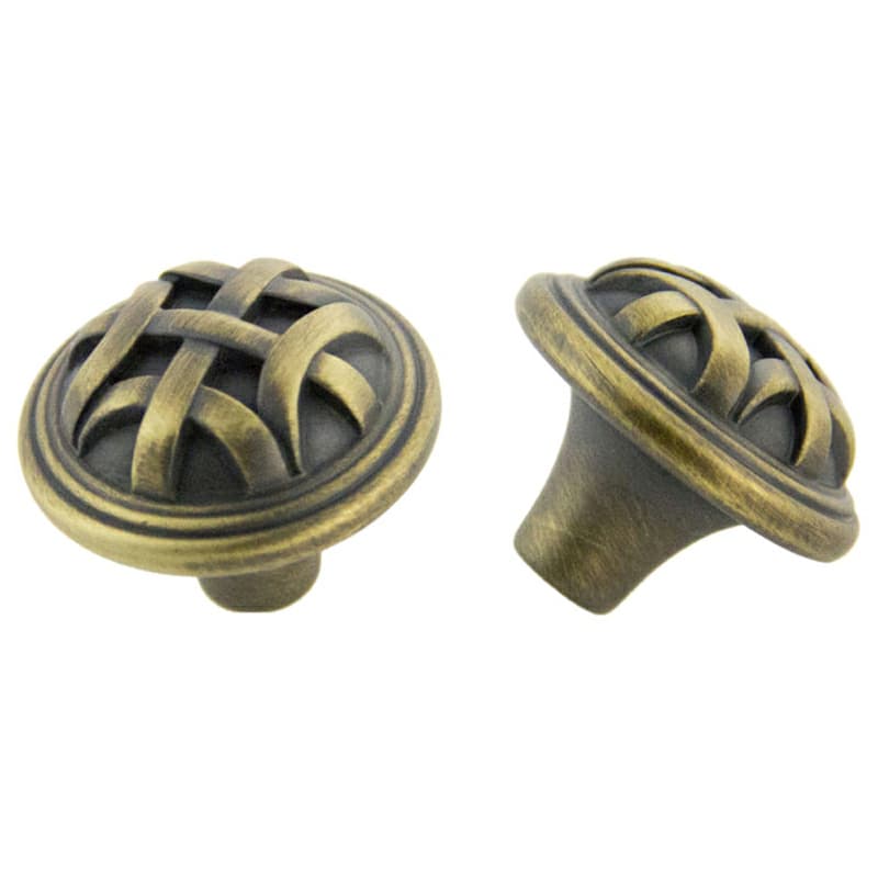 32mm Traditional Braided Round Knob, Antique Satin Brass