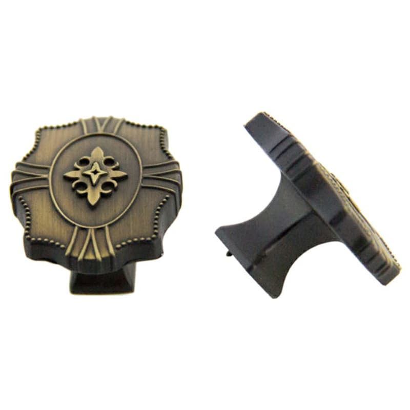 48mm Traditional Fleur de Lis Knob, Antique Satin Brass