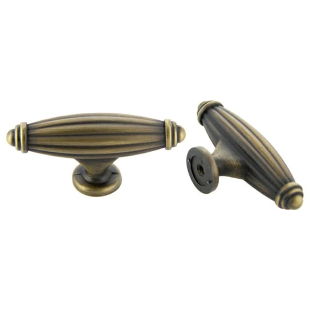 65mm Traditional T-Handle Deco Knob, Antique Satin Brass