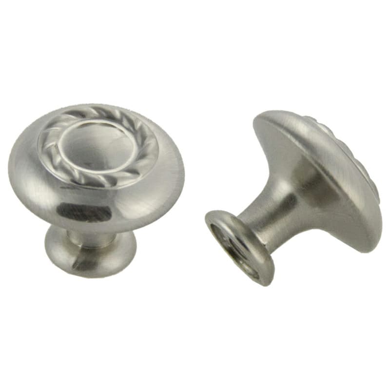 30mm Traditional Rope Round Knob, Satin Nickel, 26mm Projection