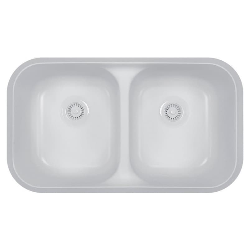 A-350 Acrylic Undermount Double Bowl Kitchen Sink, 32-7/8" x 19-1/8" x 9", White