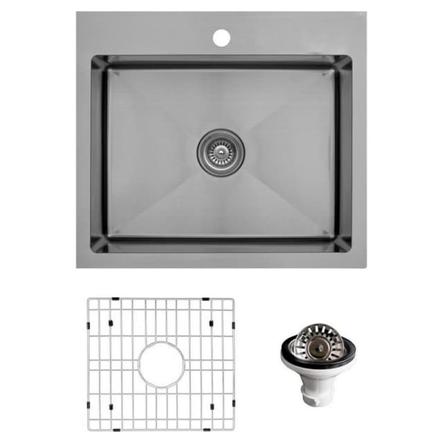 EL-30 Stainless Steel Top Mount 16G Single Bowl Kitchen Sink Kit, 25" x 22" x 10