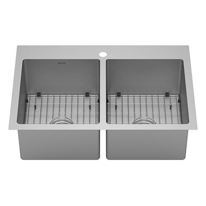 EL-35 Stainless Steel Top Mount 16G Double Bowl Kitchen Sink Kit, 33" x 22" x 10
