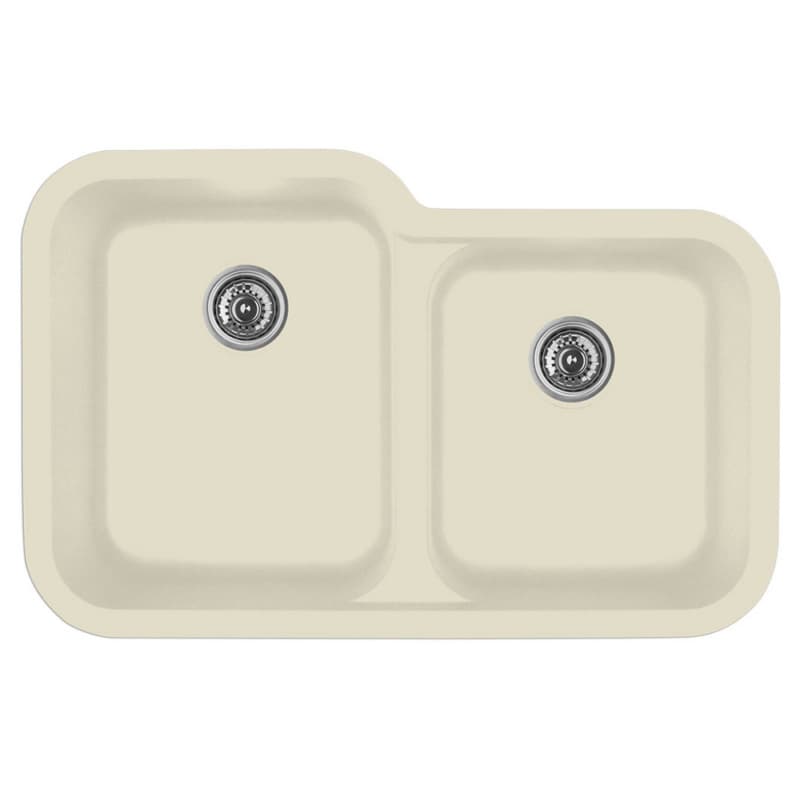 Q-360R Quartz Under Mount Large/Small Bowl Kitchen Sink, 32-1/2" x 21" x 8-1/2", Bisque