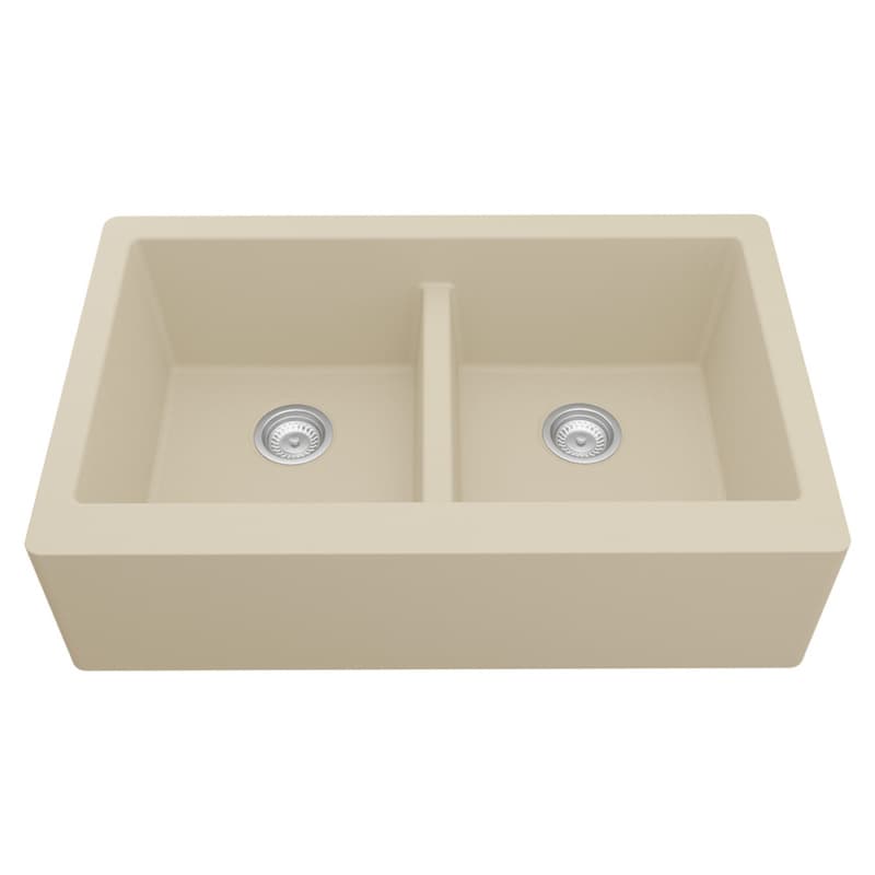 QA-750 Quartz Under Mount Double Bowl with Apron Kitchen Sink, 34" x 21-1/4" x 9", Bisque