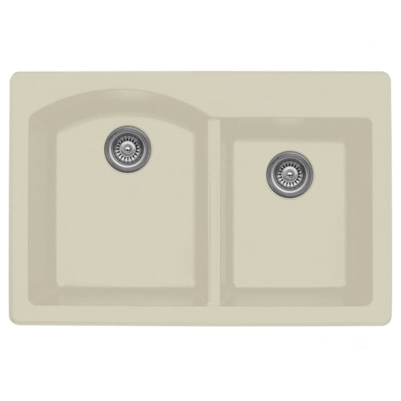 QT-610 Quartz Top Mount Large/Small Bowl Kitchen Sink, 33" x 22" x 9", Bisque