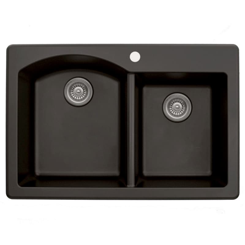 QT-610 Quartz Top Mount Large/Small Bowl Kitchen Sink, 33" x 22" x 9", Brown